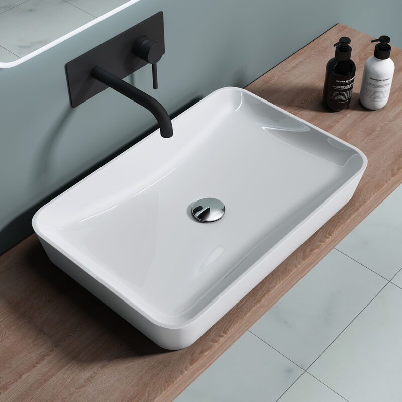 foto del prodotto lavabo da appoggio, lavandino bagno 60x40x9cm, lavabo da minerale fuso colossum815, bianco lucido bianco doporro