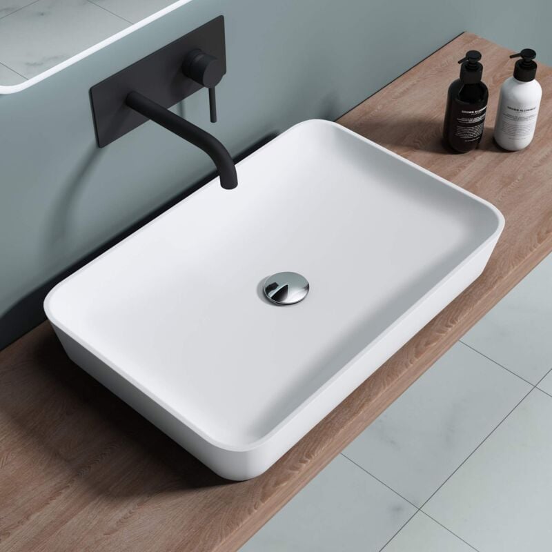foto del prodotto lavabo da appoggio, lavandino bagno 60x40x9cm, lavabo da minerale fuso colossum815, bianco opaco doporro