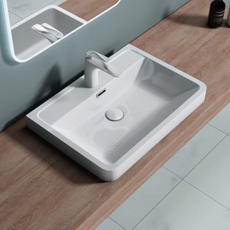 foto del prodotto lavabo da appoggio, lavandino bagno 60x42x13cm, lavabo da minerale fuso colossum08, bianco lucido bianco doporro