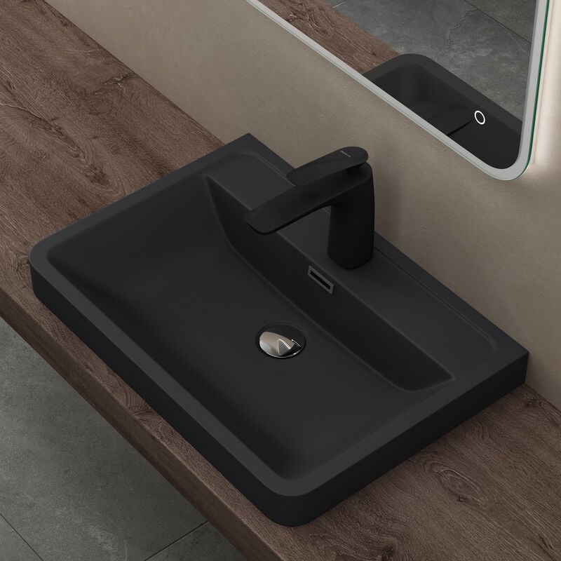 foto del prodotto lavabo da appoggio, lavandino bagno 60x42x13cm, lavabo da minerale fuso colossum08, nero opaco nero opaco doporro