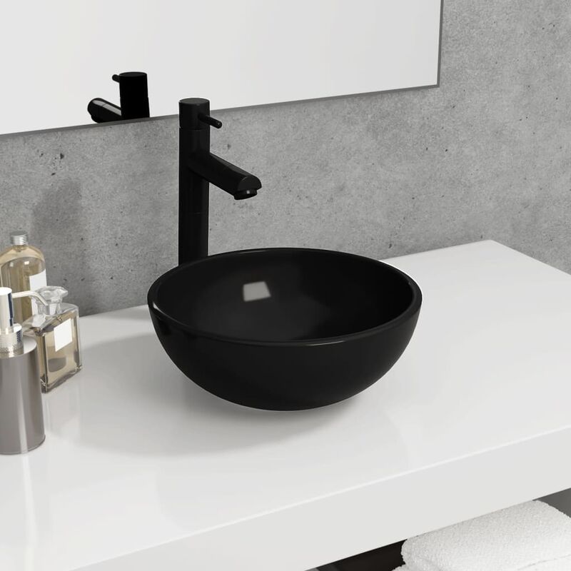 foto del prodotto lavabo da appoggio lavandino bagno in vetro temperato 30x12 cm nero bv881569 bonnevie