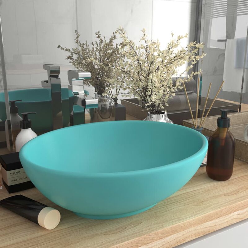 foto del prodotto lavabo da appoggio lavandino moderno lusso ovale verde chiaro opaco 40x33 cm in ceramica 66785 verde