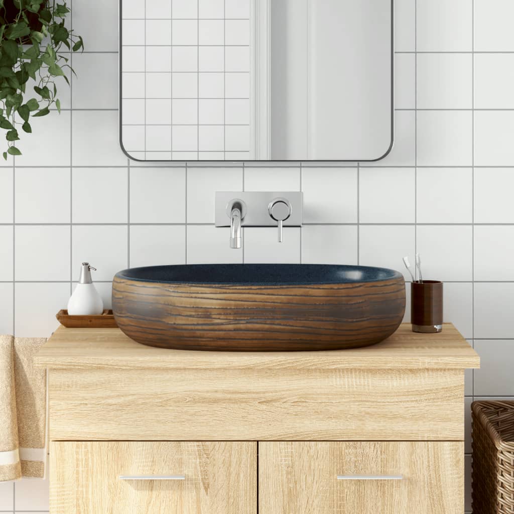 foto del prodotto lavabo da appoggio marrone e blu ovale 59x40x14 cm ceramicacod mxl 109602