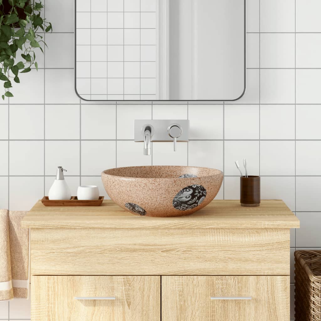 foto del prodotto lavabo da appoggio marrone e blu rotondo ?41x14 cm ceramica