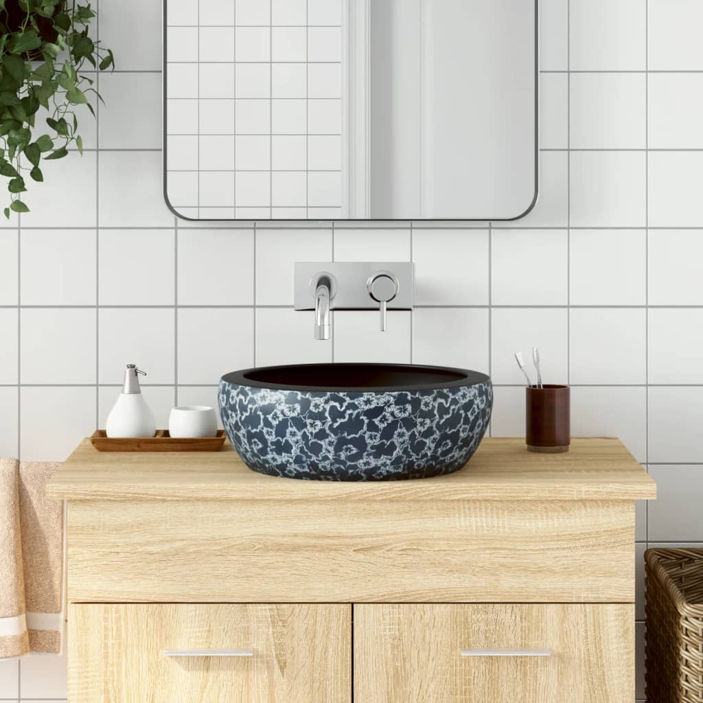 foto del prodotto lavabo da appoggio nero e blu rotondo 41x14 cm ceramicacod mxl 83515