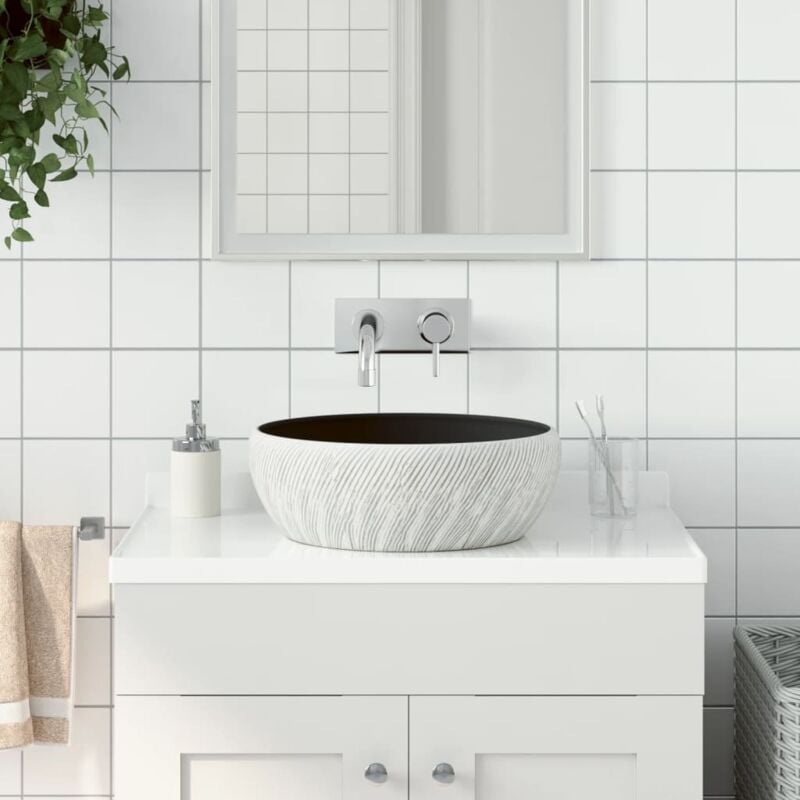 foto del prodotto lavabo da appoggio nero e grigio rotondo φ41x14 cm ceramica - vidaxl