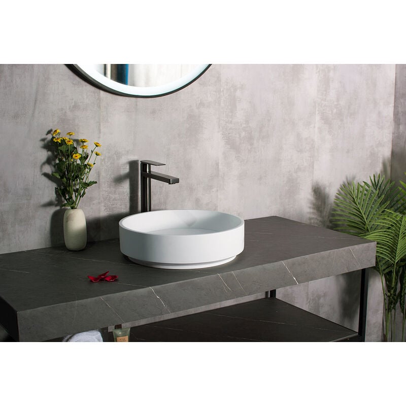 foto del prodotto lavabo da appoggio nt2430 di colata minerale 42 x 42 x 11 cm bianco opaco