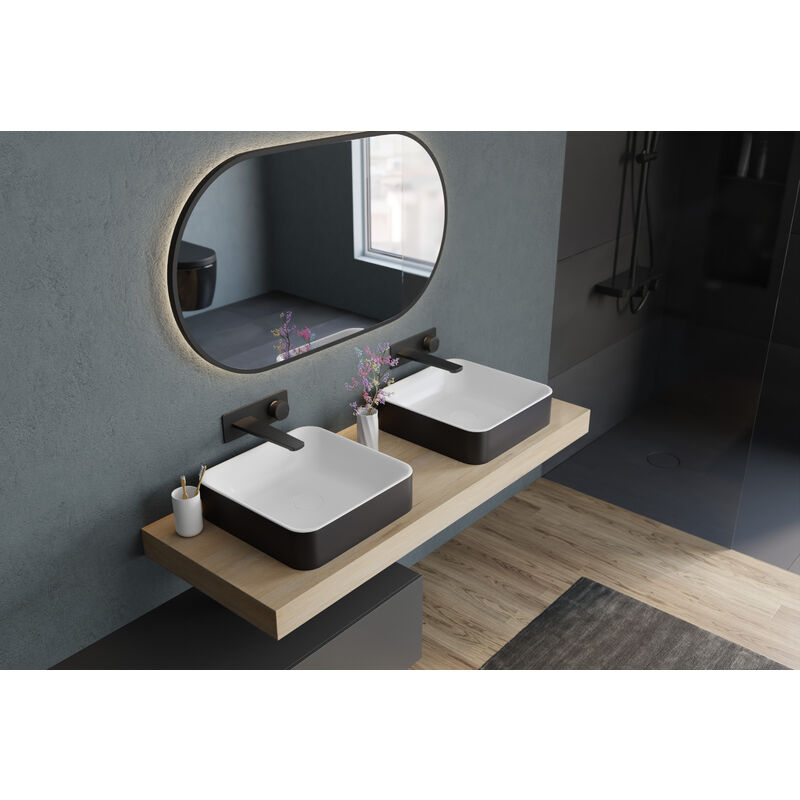 immagine 0 del prodotto lavabo da appoggio nt8564 colata minerale 40 x 40 x 10,5 cm colore selezionabile con piletta pop up, con coperchio supplementare bianco, nero 
