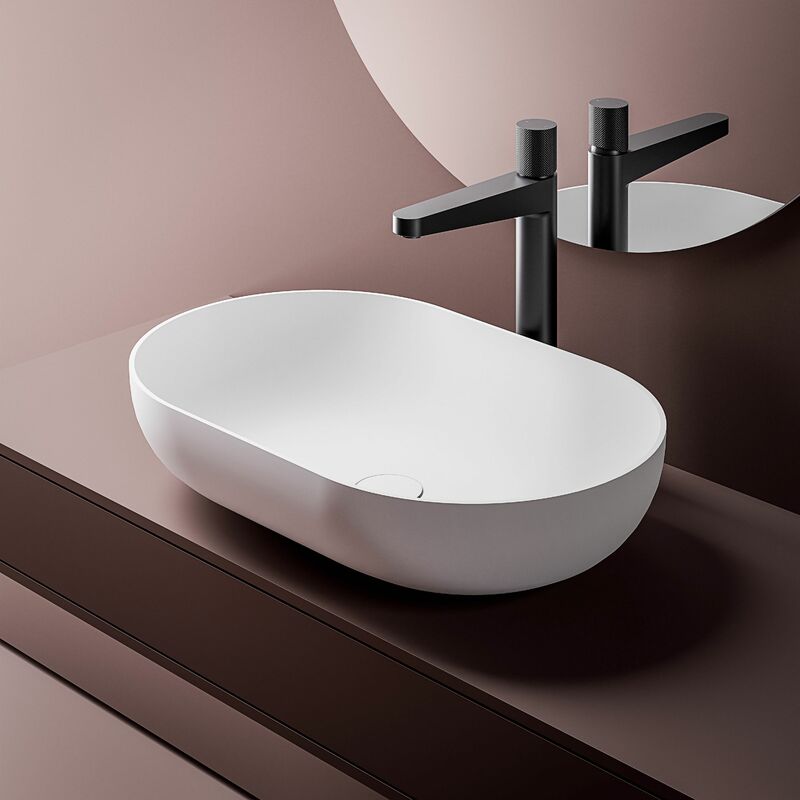 foto del prodotto lavabo da appoggio o 540 di colata minerale solid stone bianco opaco 54 x 34 x 10,5 cmsenza coperchio supplementare