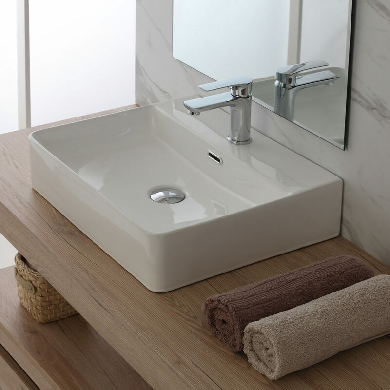 foto del prodotto lavabo da appoggio o sospeso bagno rettangolare in ceramica lavandino
