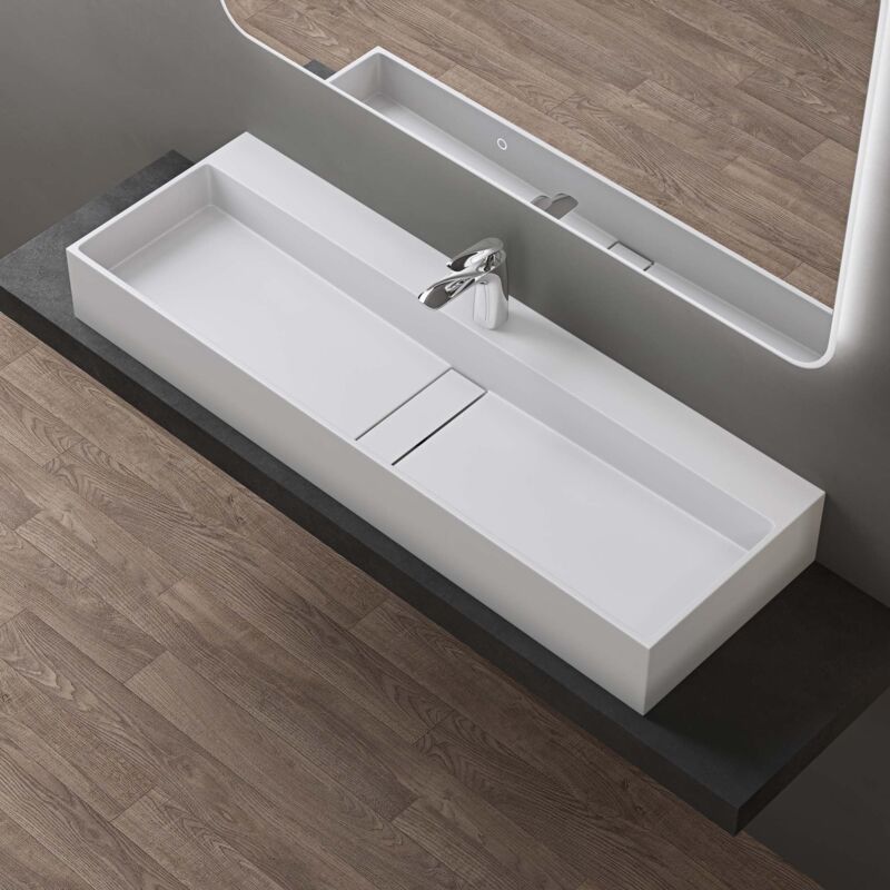 foto del prodotto lavabo da appoggio o sospeso lavandino bagno rettangolare in marmoresina bianco opaco 120x40x14 cm colossum6028 doporro