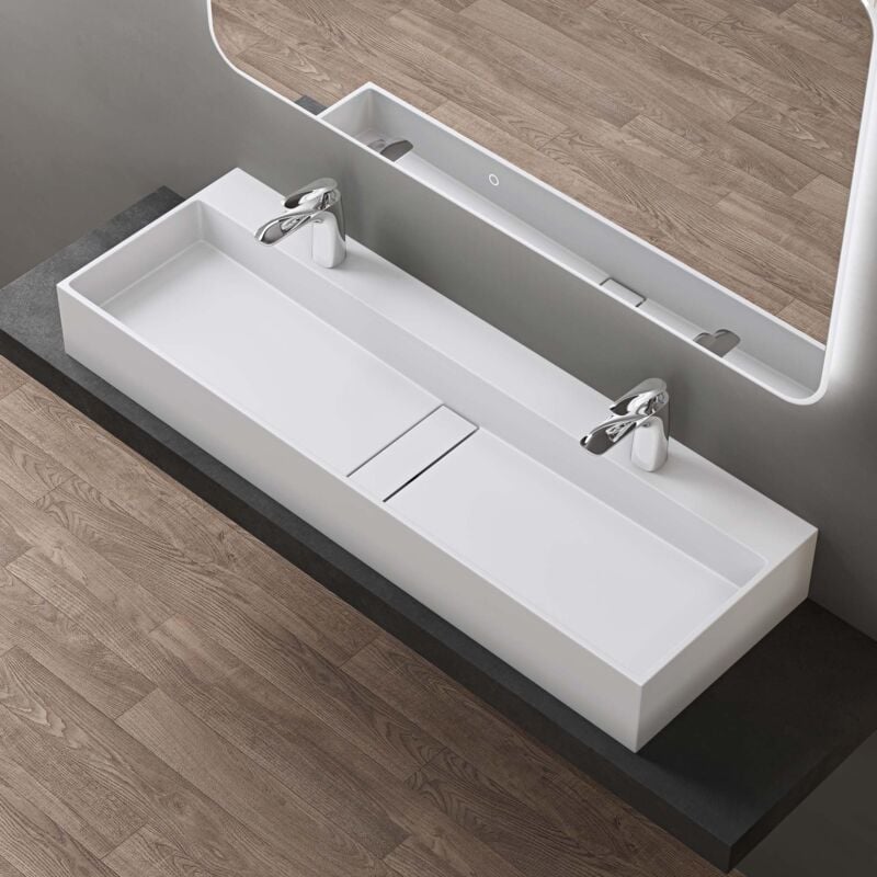 foto del prodotto lavabo da appoggio o sospeso lavandino bagno rettangolare in marmoresina bianco opaco 120x40x14 cm colossum6028 doporro