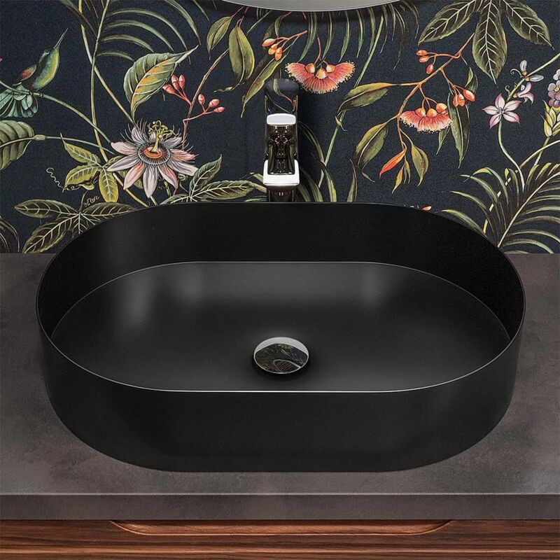 foto del prodotto lavabo da appoggio ovale 58x38 cm in acciaio inox nero opaco goya