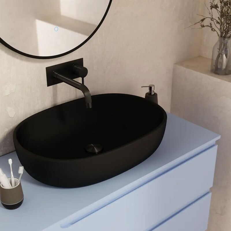 foto del prodotto lavabo da appoggio ovale 60x40x15 cm nero opaco