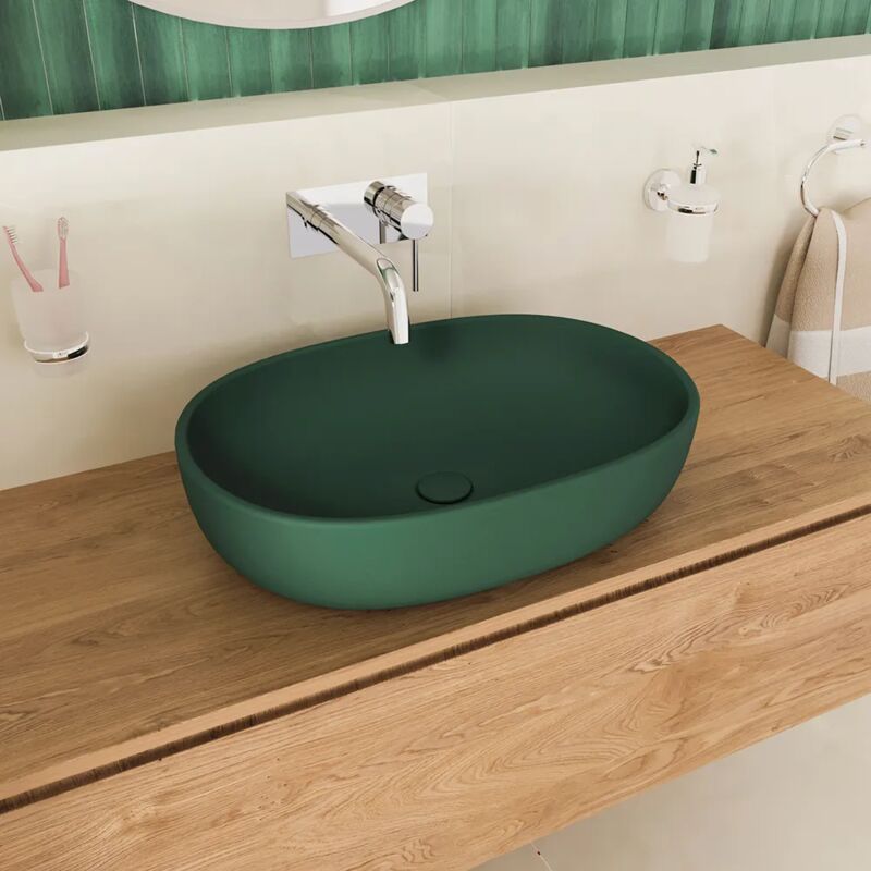 foto del prodotto lavabo da appoggio ovale 60x43x14,5 cm verde opaco