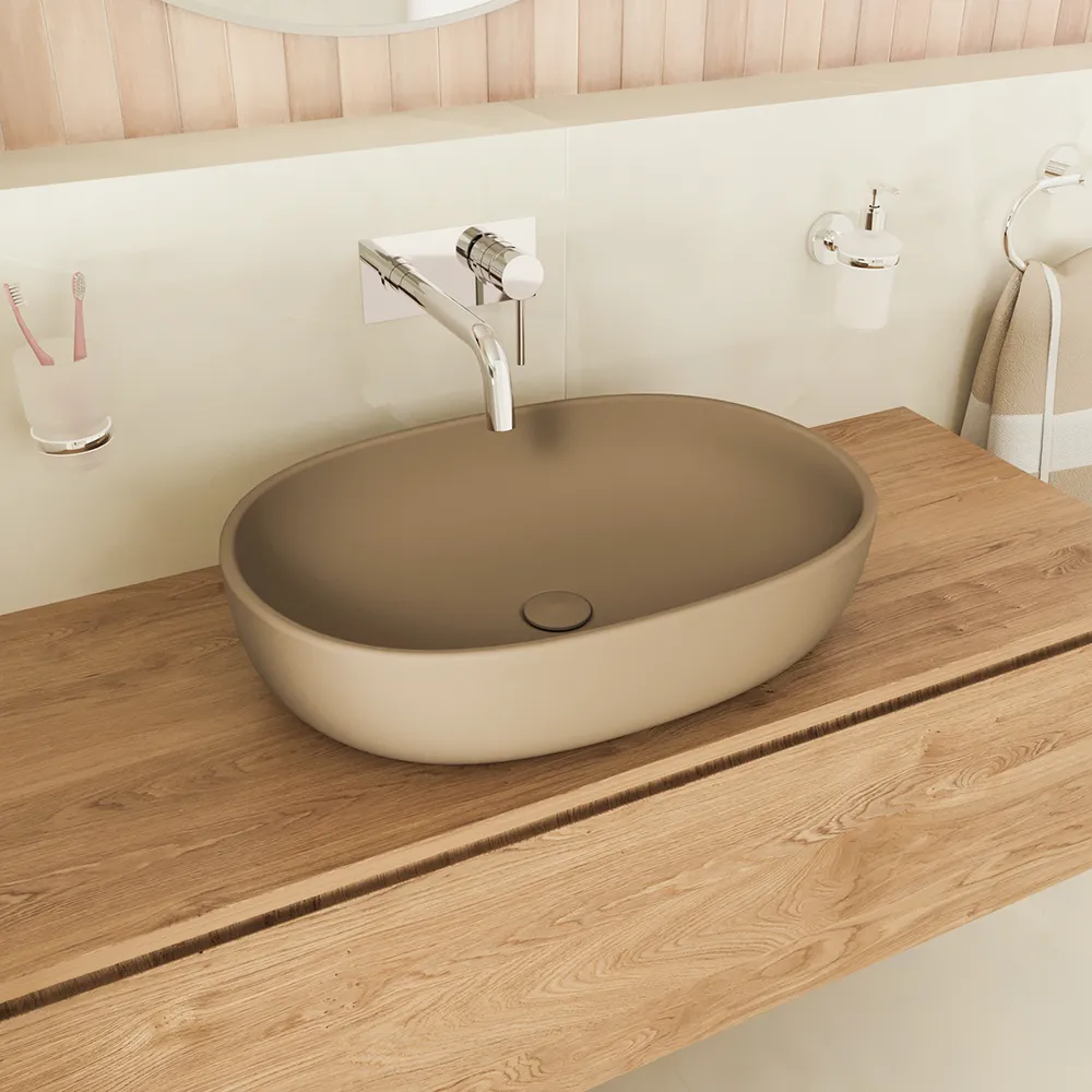 foto del prodotto lavabo da appoggio ovale 60x43x14,5cm tortora