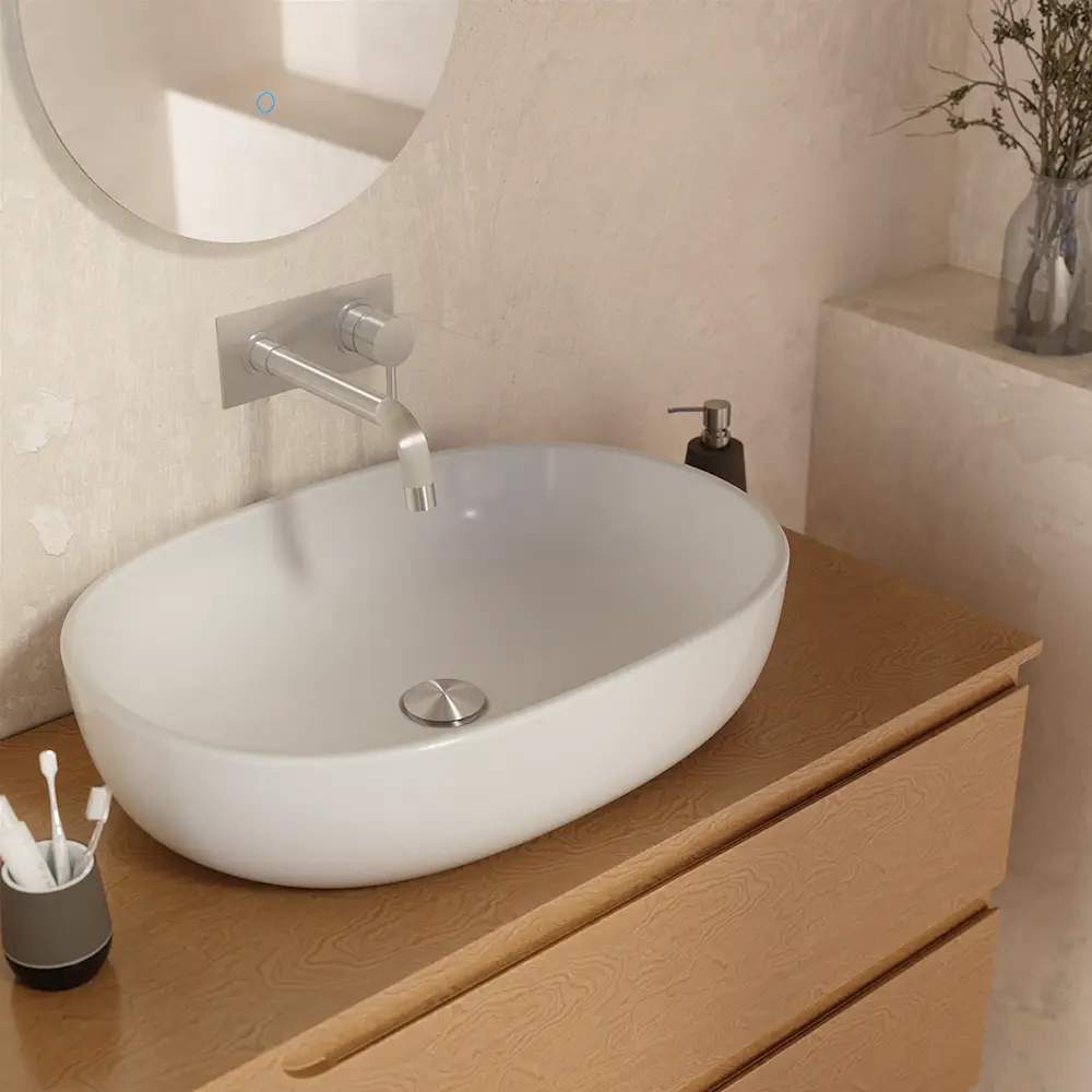 foto del prodotto lavabo da appoggio ovale con bordo slim 61x41x13,5 cm bianco lucido