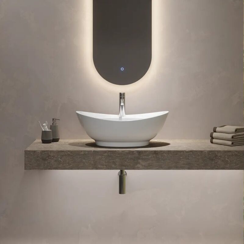 foto del prodotto lavabo da appoggio ovale con troppopieno 59x40x22 cm bianco