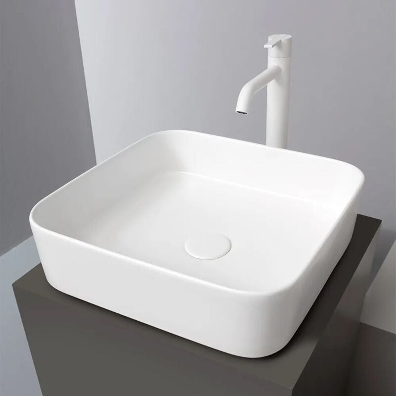 foto del prodotto lavabo da appoggio quadrato 40 in ceramica bianco lucido epsilon