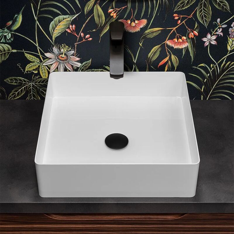 foto del prodotto lavabo da appoggio quadrato 45 cm in acciaio inox bianco opaco goya