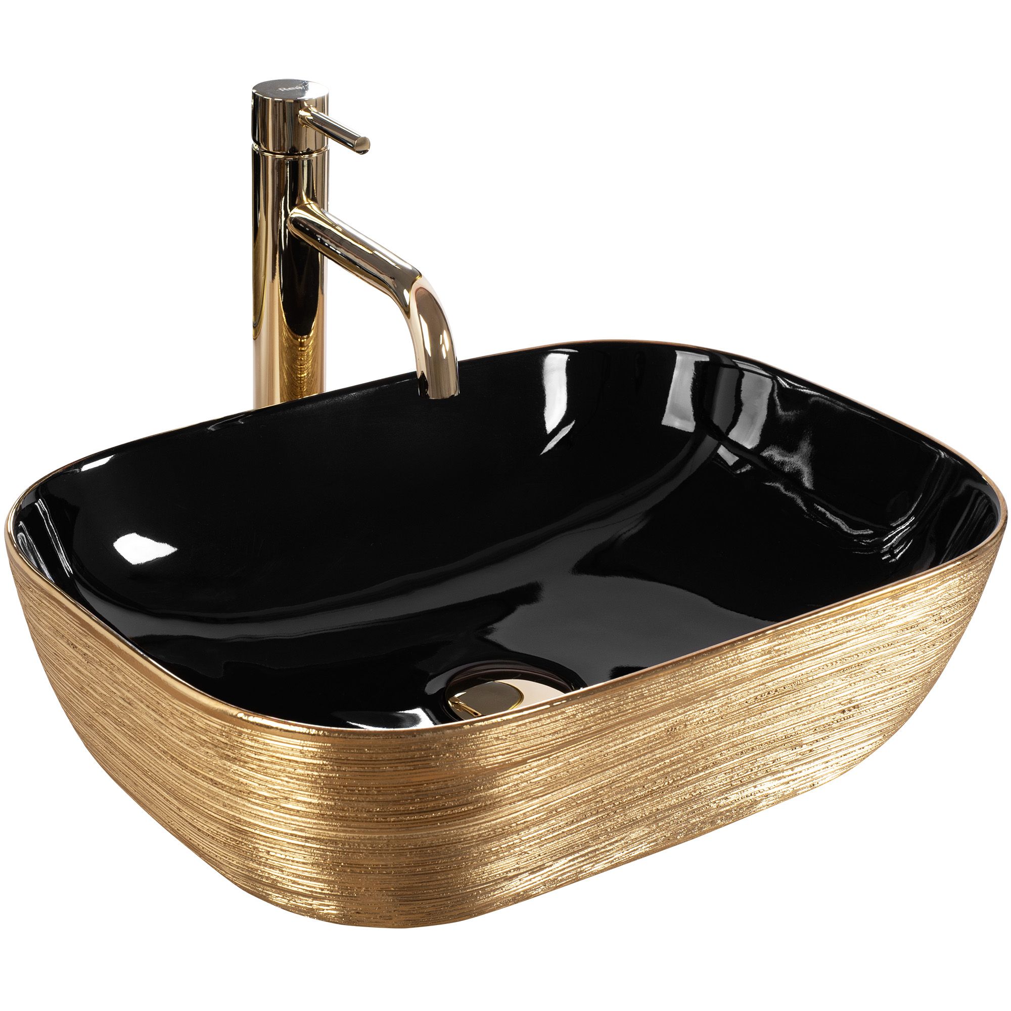 foto del prodotto lavabo da appoggio rea belinda black brush gold