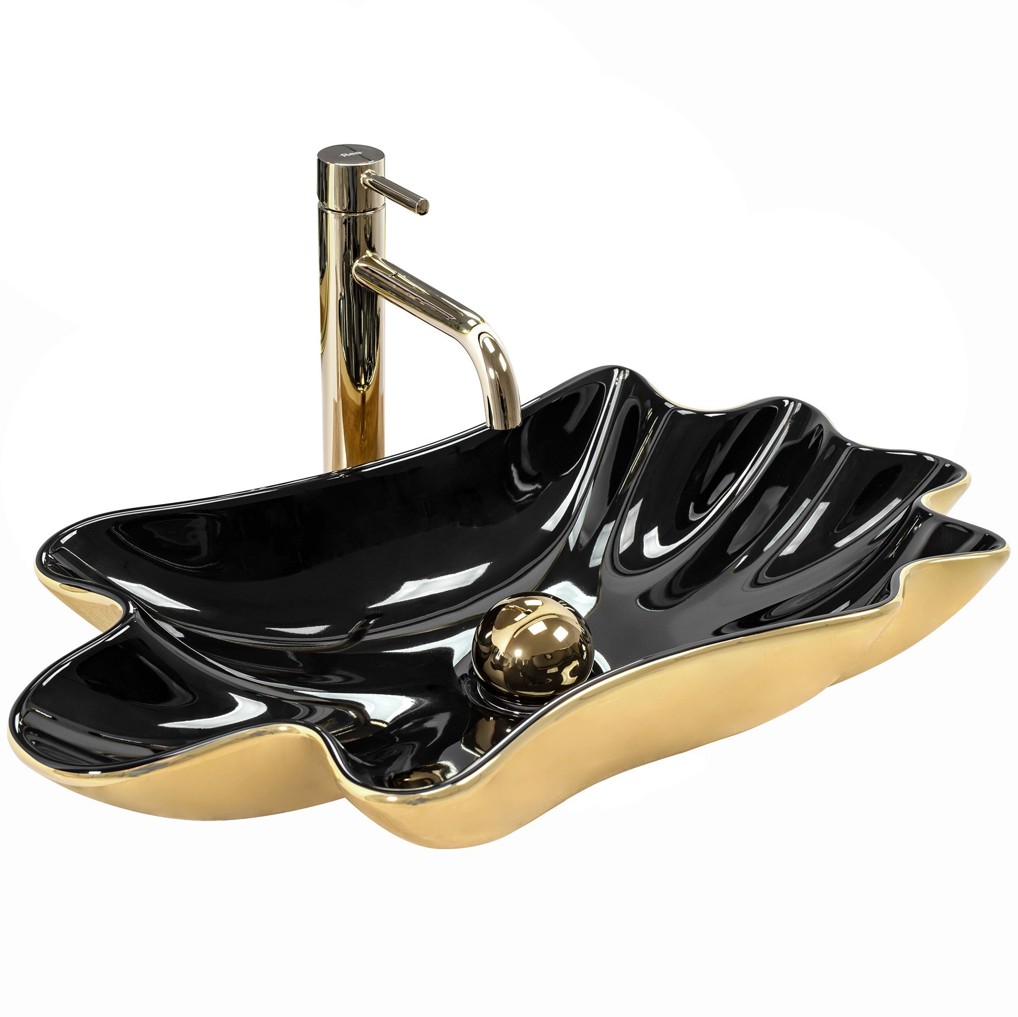 foto del prodotto lavabo da appoggio rea sea black gold tappo click clack