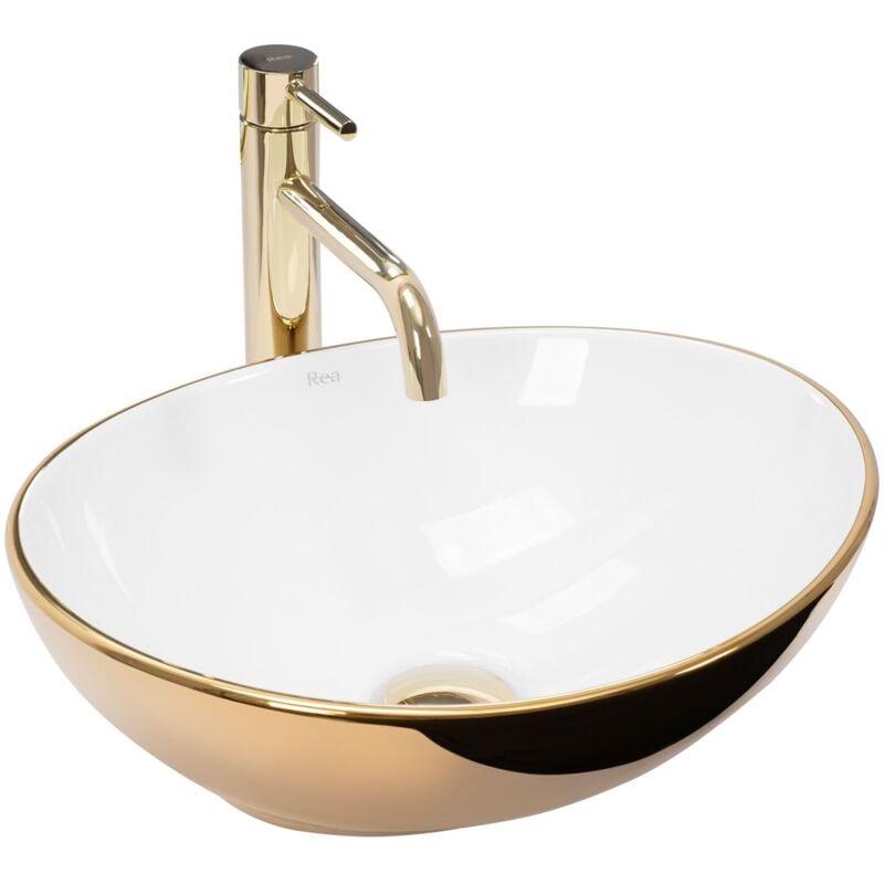 foto del prodotto lavabo da appoggio rea sofia gold white