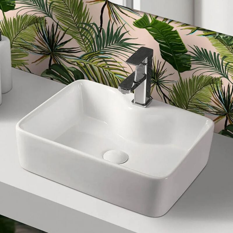foto del prodotto lavabo da appoggio rettangolare 48x37 cm in ceramica bianco lucido