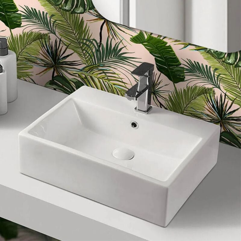 foto del prodotto lavabo da appoggio rettangolare 52x42 cm in ceramica bianco lucido
