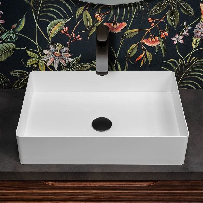 foto del prodotto lavabo da appoggio rettangolare 58x38 cm in acciaio inox bianco opaco goya