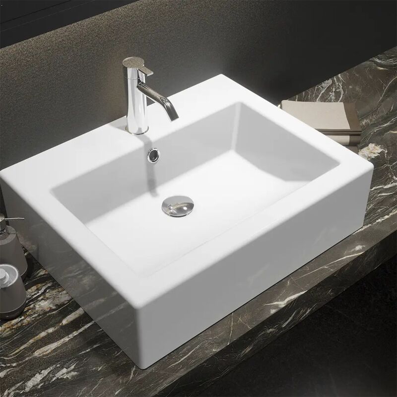 foto del prodotto lavabo da appoggio rettangolare con troppopieno 56x45x15 cm bianco