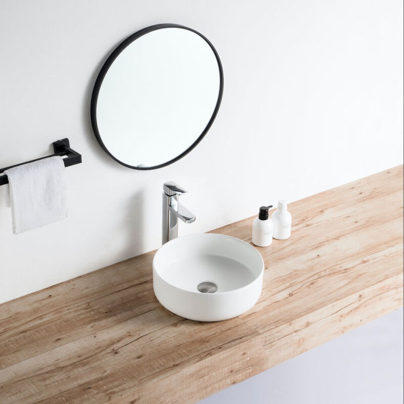 foto del prodotto lavabo da appoggio rotondo in ceramica mendoza bianco opaco ø36 cm
