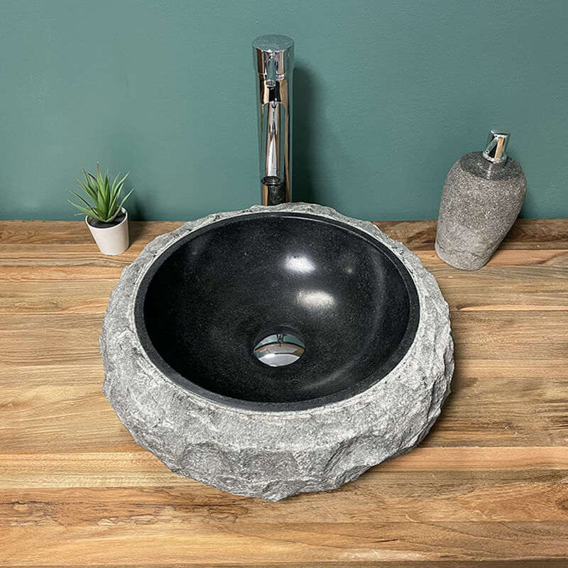 foto del prodotto lavabo da appoggio rotondo pita basalto nero da 40 cm