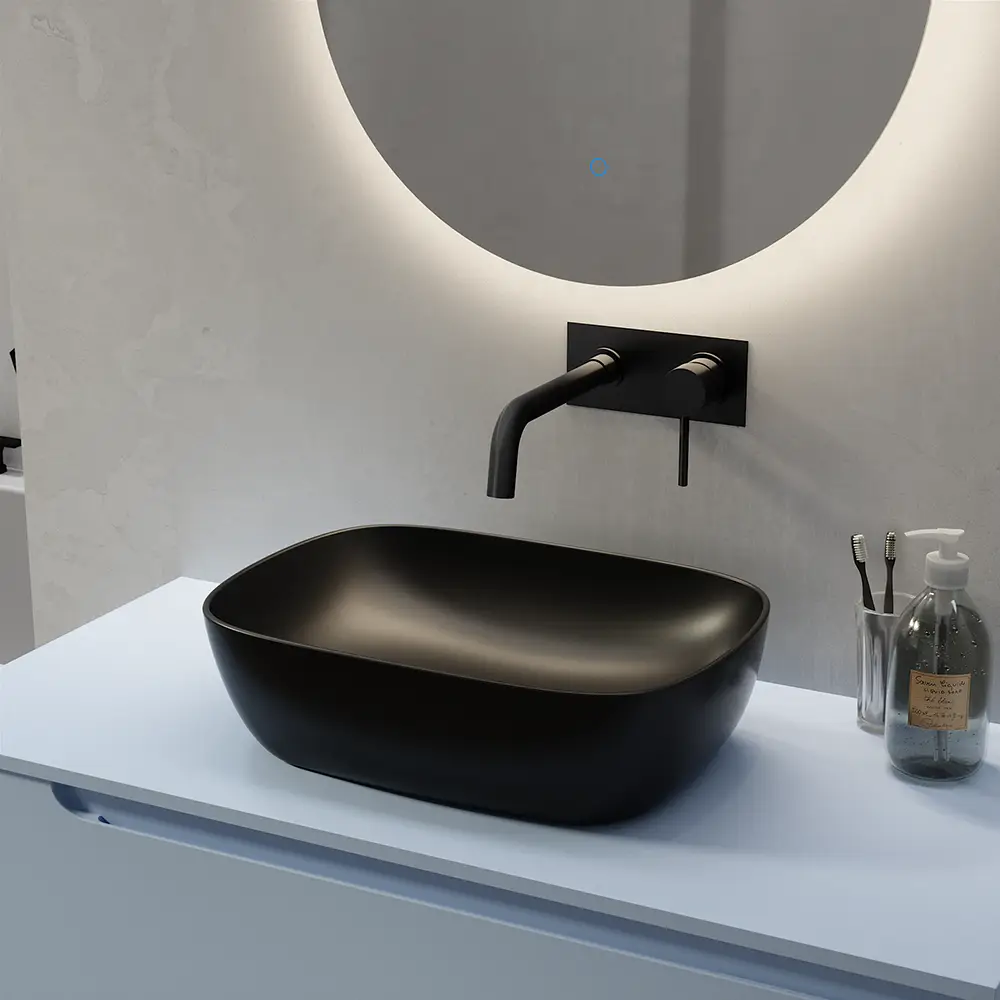 foto del prodotto lavabo da appoggio slim di forma rettangolare 46,5x33x13,5 cm nero opaco""""