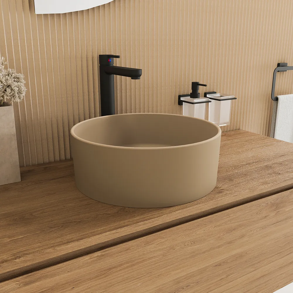 foto del prodotto lavabo da appoggio tondo 37,5x37,5x13,5 tortora tirreno
