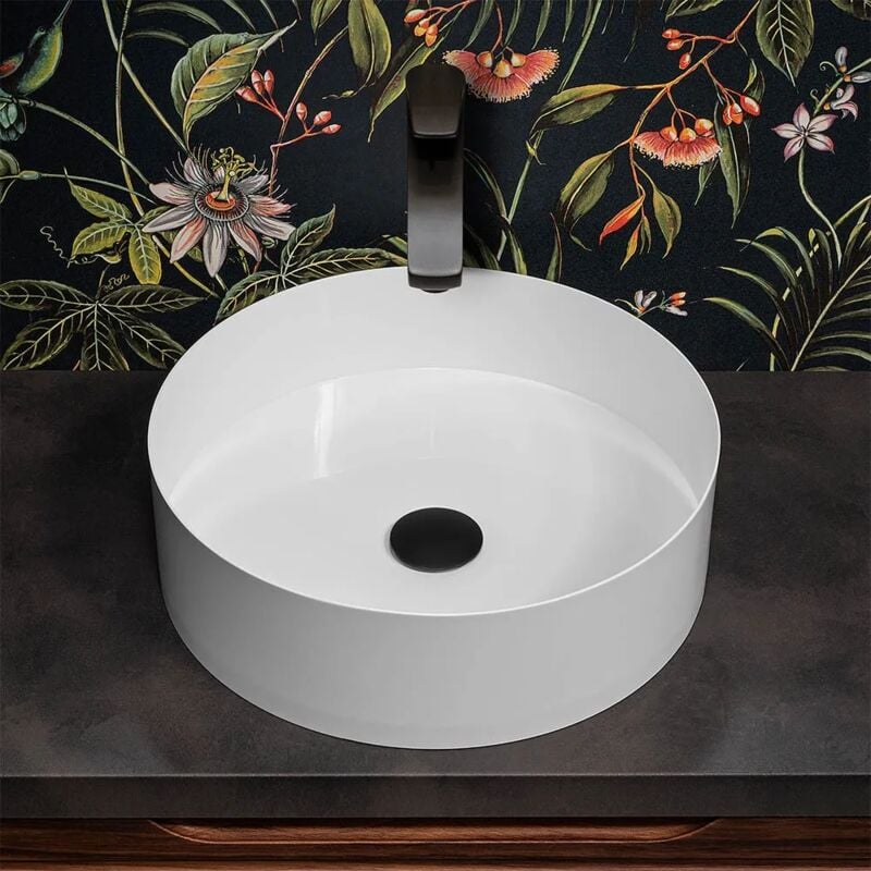 foto del prodotto lavabo da appoggio tondo 40 cm in acciaio inox bianco opaco goya