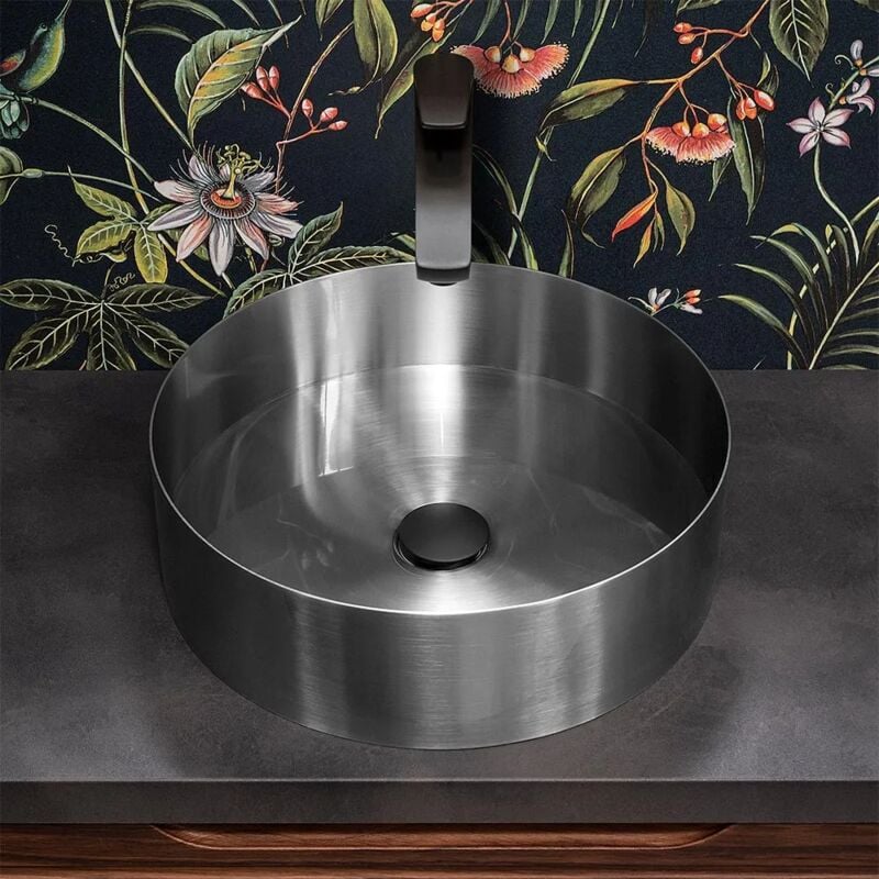foto del prodotto lavabo da appoggio tondo 40 cm in acciaio inox satinato goya