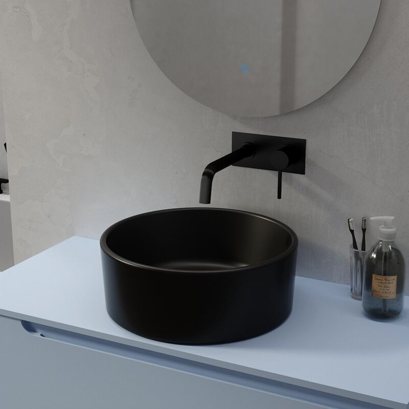 foto del prodotto lavabo da appoggio tondo 40x40x15,5 cm nero opaco
