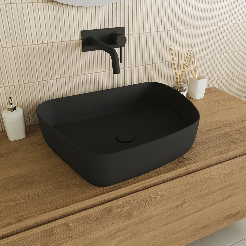 foto del prodotto lavabo da appoggio tondo 55,5x44x14 nero opaco persico