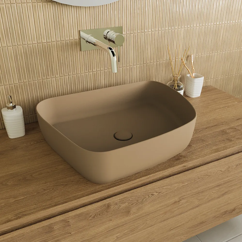 foto del prodotto lavabo da appoggio tondo 55,5x44x14 tortora opaco mod. persico