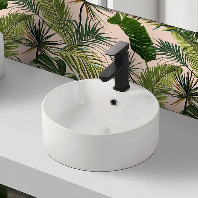 foto del prodotto lavabo da appoggio tondo d. 46 cm in ceramica bianco lucida
