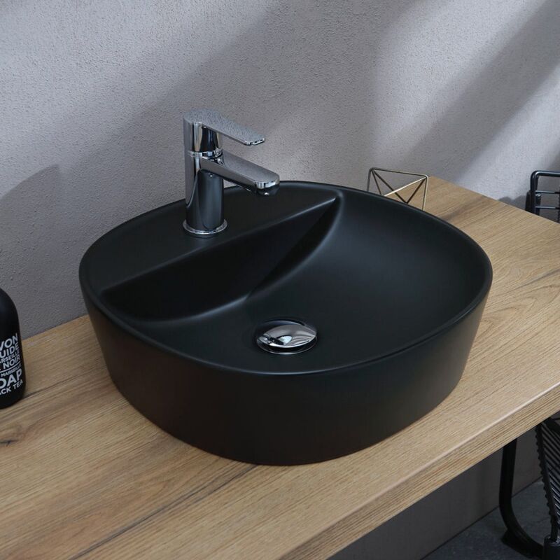foto del prodotto lavabo da arredo tondo in ceramica nero opaco