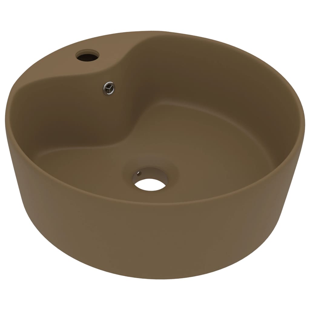 foto del prodotto lavabo di lusso con troppopieno da appoggio wc lavabo bagno stanza cosmetica casa 36 x 13 cm ceramica crema opaca 02 0002782