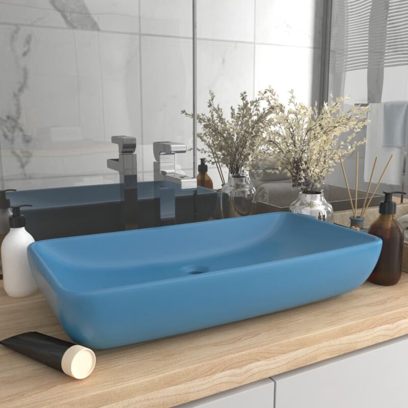 foto del prodotto lavabo lusso rettangolare azzurro opaco 71x38 cm in ceramica vidaxl