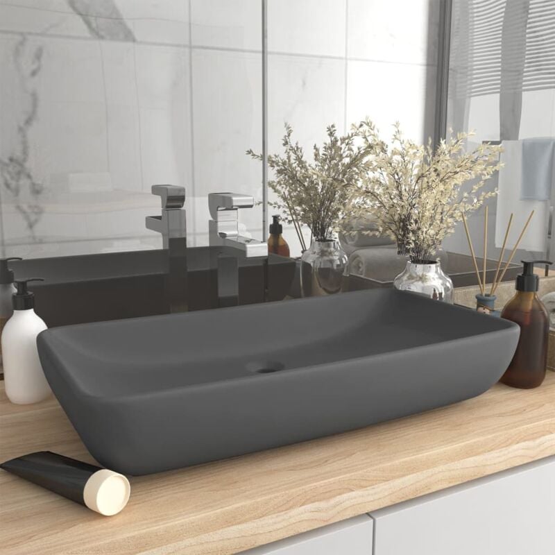 foto del prodotto lavabo lusso rettangolare grigio scuro opaco 71x38 cm ceramica vidaxl