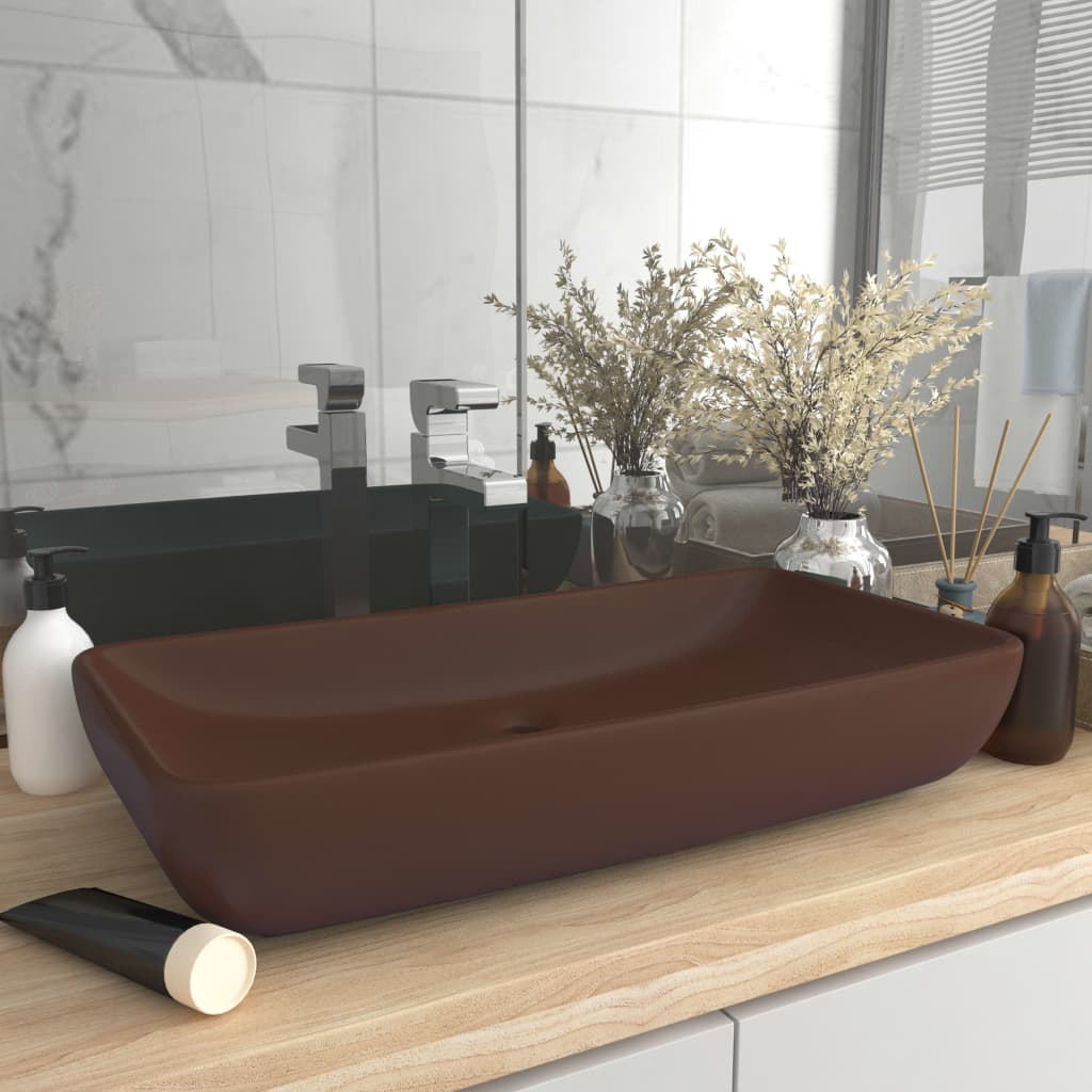 foto del prodotto lavabo lusso rettangolare marrone scuro opaco 71x38 cm ceramica