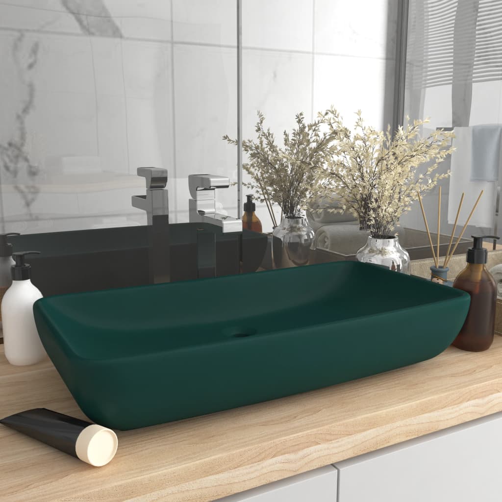 foto del prodotto lavabo lusso rettangolare verde scuro opaco 71x38 cm ceramica cod mxl 43253
