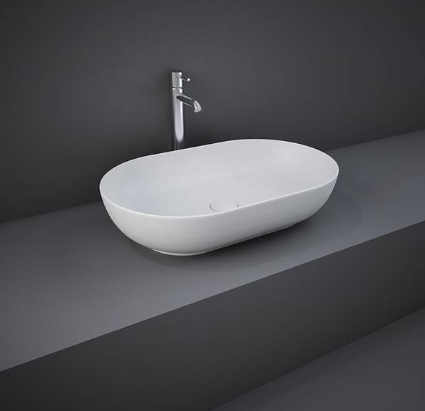 foto del prodotto lavabo ovale da appoggio in ceramica bianco matt senza foro rubinetto feeling rak ceramics