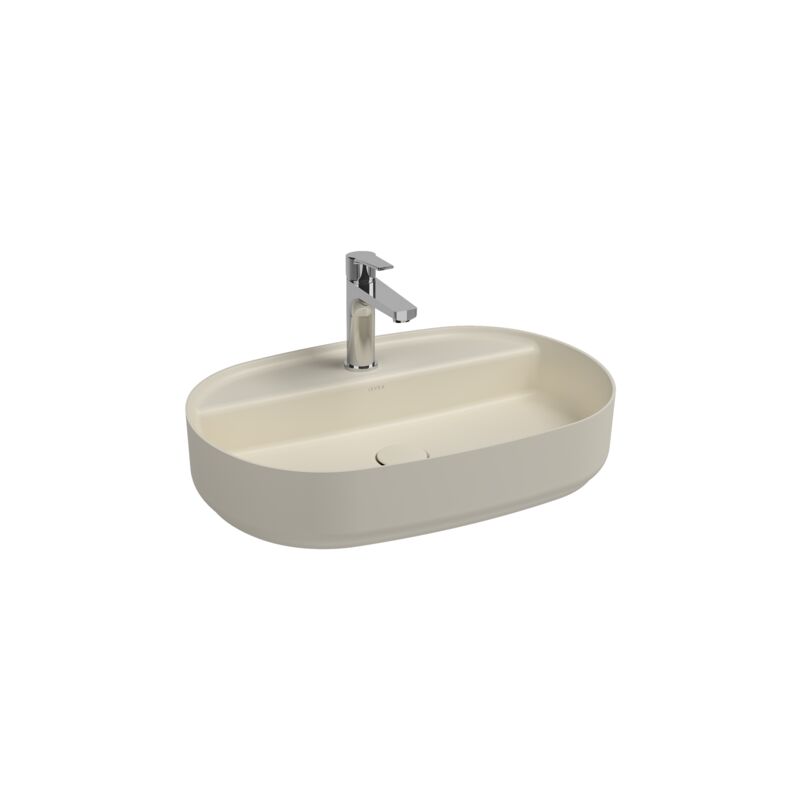 foto del prodotto lavabo ovale da appoggio senza troppo pieno in ceramica con foro rubinetto avorio opaco