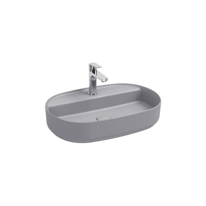 foto del prodotto lavabo ovale da appoggio senza troppo pieno in ceramica con foro rubinetto grigio pietra opaco